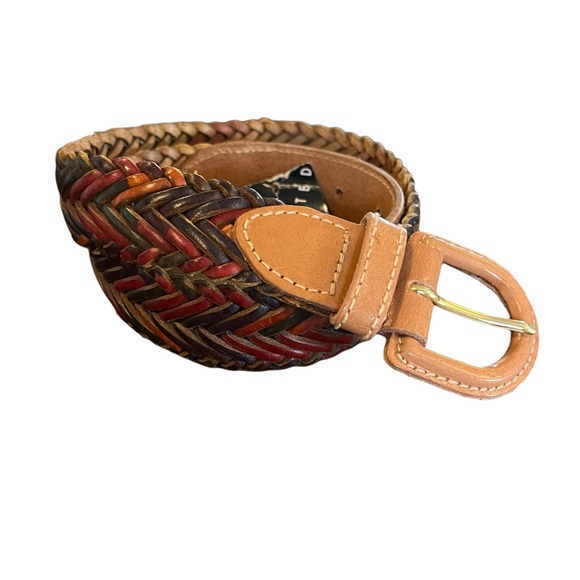 Vintage Accessories - 90s Vintage deadstock genuine leather braided multicolor leather belt XS